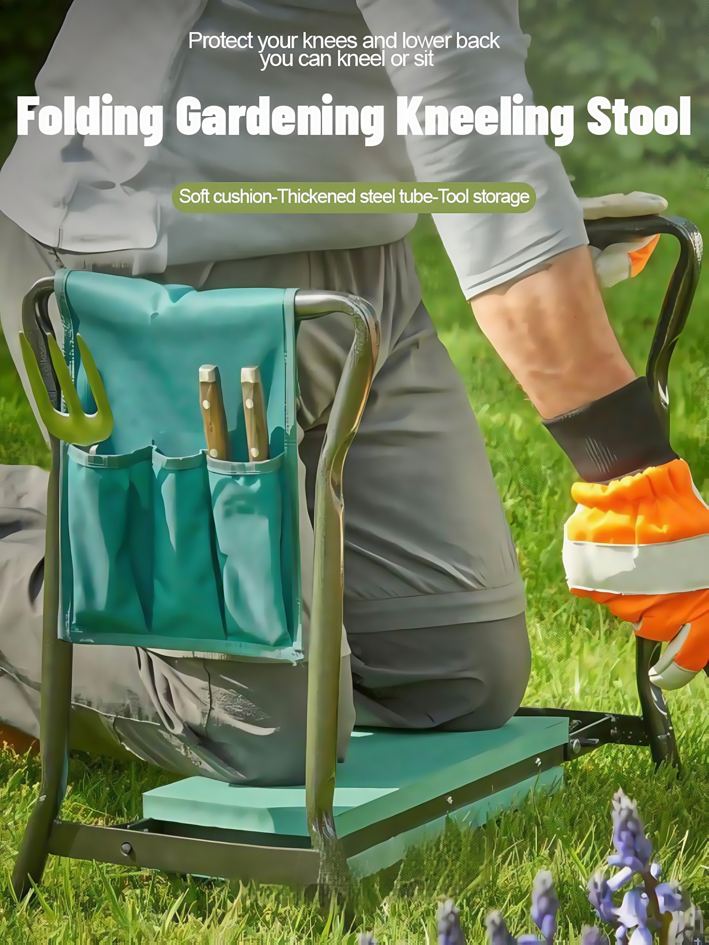Genouillère et siège de jardin pliable | Outils de jardinage d'extérieur portables, conception peu encombrante, cadre durable en acier inoxydable, coussin épais, idéal pour la plantation de fleurs et le désherbage, jardinage élégant