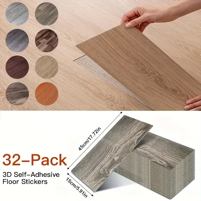 32 Carreaux de Sol Auto-Adhésifs en Vinyle - Effet Bois, 17.72x6 pouces (45x15 cm), Facile Installation, Idéal pour Salon, Salle de Bain, Cuisine, Bureau - Résistant aux Rayures et Chocs, Décoration Moderne, Finition Haut de Gamme, Projets DIY & Design d'