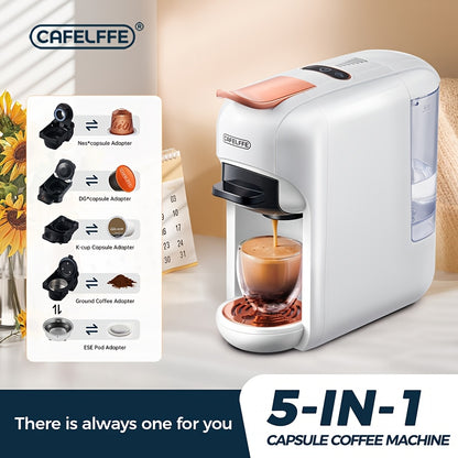 CAFELFFE Machine à café capsule 5-en-1 MK606 | Machine à expresso à infusion chaude/froide, 19 bar de pression, compatible avec les capsules Nec* Original, DG, Kcup, sacs ESE, poudre de café, réservoir d'eau de 0,6 L, économie d'énergie, facile à nettoyer