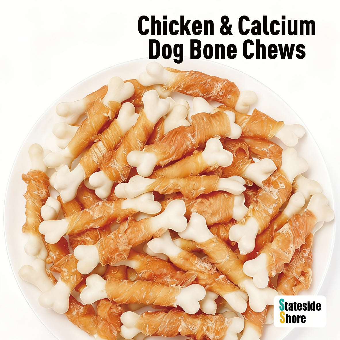 Bâtonnets pour chien en os de calcium enveloppé de poulet | Sans cuir crêpé, récompenses d'entraînement à haute teneur en protéines, nettoyage des dents, haleine fraîche et collations de supplément de calcium à faible teneur en graisse pour toutes les rac
