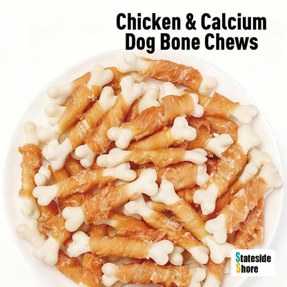Bâtonnets pour chien en os de calcium enveloppé de poulet | Sans cuir crêpé, récompenses d'entraînement à haute teneur en protéines, nettoyage des dents, haleine fraîche et collations de supplément de calcium à faible teneur en graisse pour toutes les rac