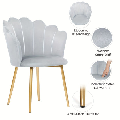 Fauteuil de Coiffeuse, Fauteuil Moelleux avec Pieds en Métal Doré, Siège Coquillage Élégant, Fauteuil Rembourré pour le Salon, Fauteuil de Relax Confortable, Fauteuil avec Design Contemporain