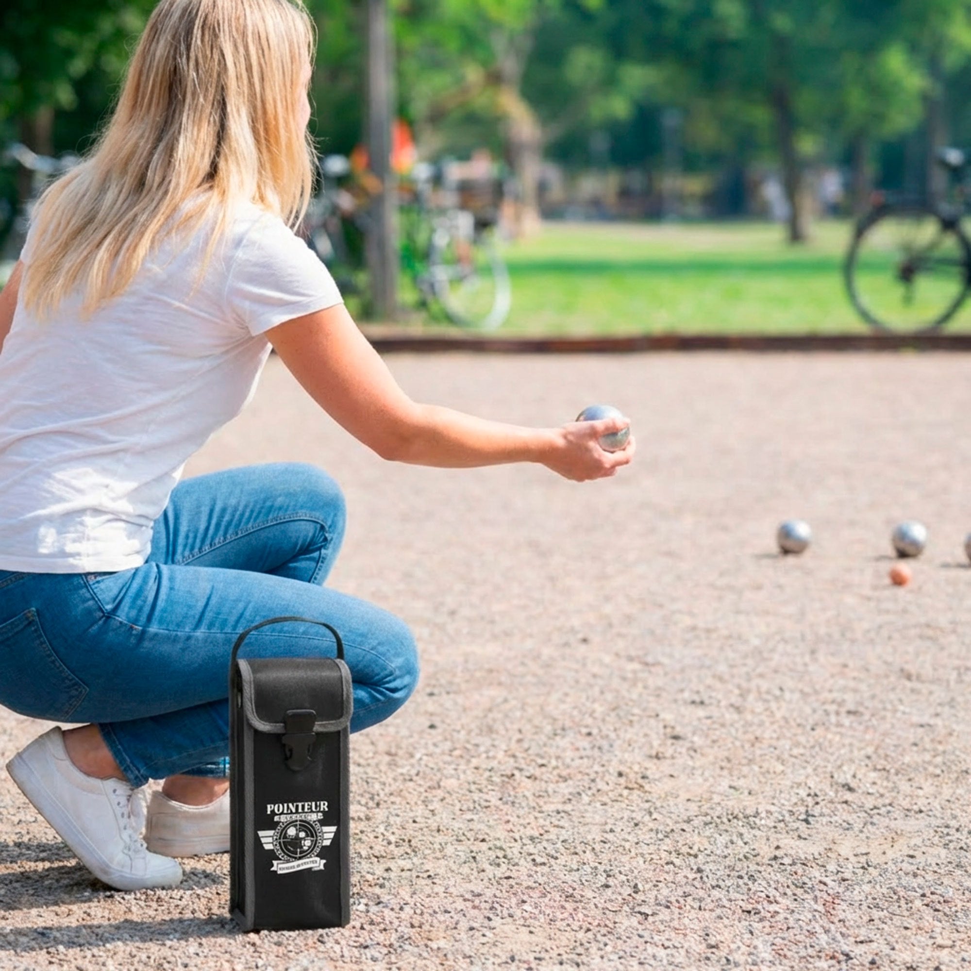 Étui de Pétanque Au Soleil – Sacoche 3 Boules Blanc et Bleu en Simili Cuir