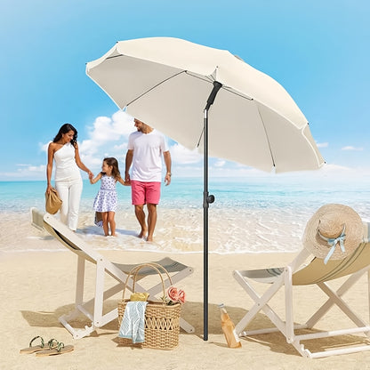 1 parasol de plage, parasol d'ombrage pour balcon, poids de 160 G/m², parasol de plage résistant aux UV, UPF 50+, équipé de 8 piliers et de trous de ventilation, hauteur réglable et pliable, avec un sac portable, convient pour balcon/jardin/plage