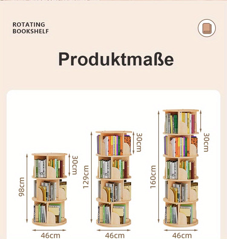 Étagère à livres rotative à 360°, 1 pièce, 3/4/5 niveaux, diamètre 46×H160cm, étagère de rangement peu encombrante pour salon, chambre, bureau, design moderne