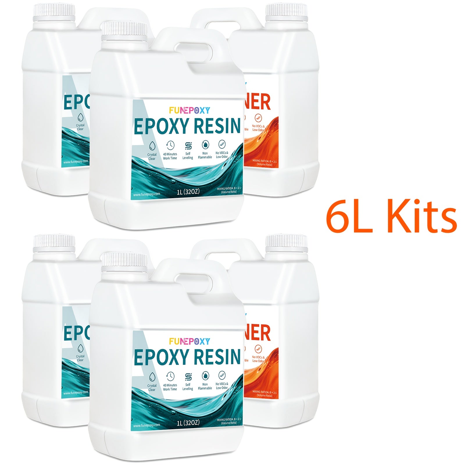 Kit de résine époxy 2:1 haute brillance super claire, coulée profonde, rapide, sans bulles, faible odeur, facile à utiliser, haute durabilité, finition cristalline pour bijouterie, plateaux de table rivière, tumbler, moules, peinture sur bois artistique