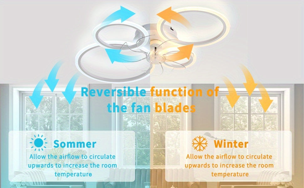 Plafonnier Ventilateur Moderne LED 6 Vitesses Dimmable avec Ventilateur, Luminaire de Plafond Dimmable à Température Variable avec Ventilateur, Idéal pour Chambre, Salon, Salle à Manger