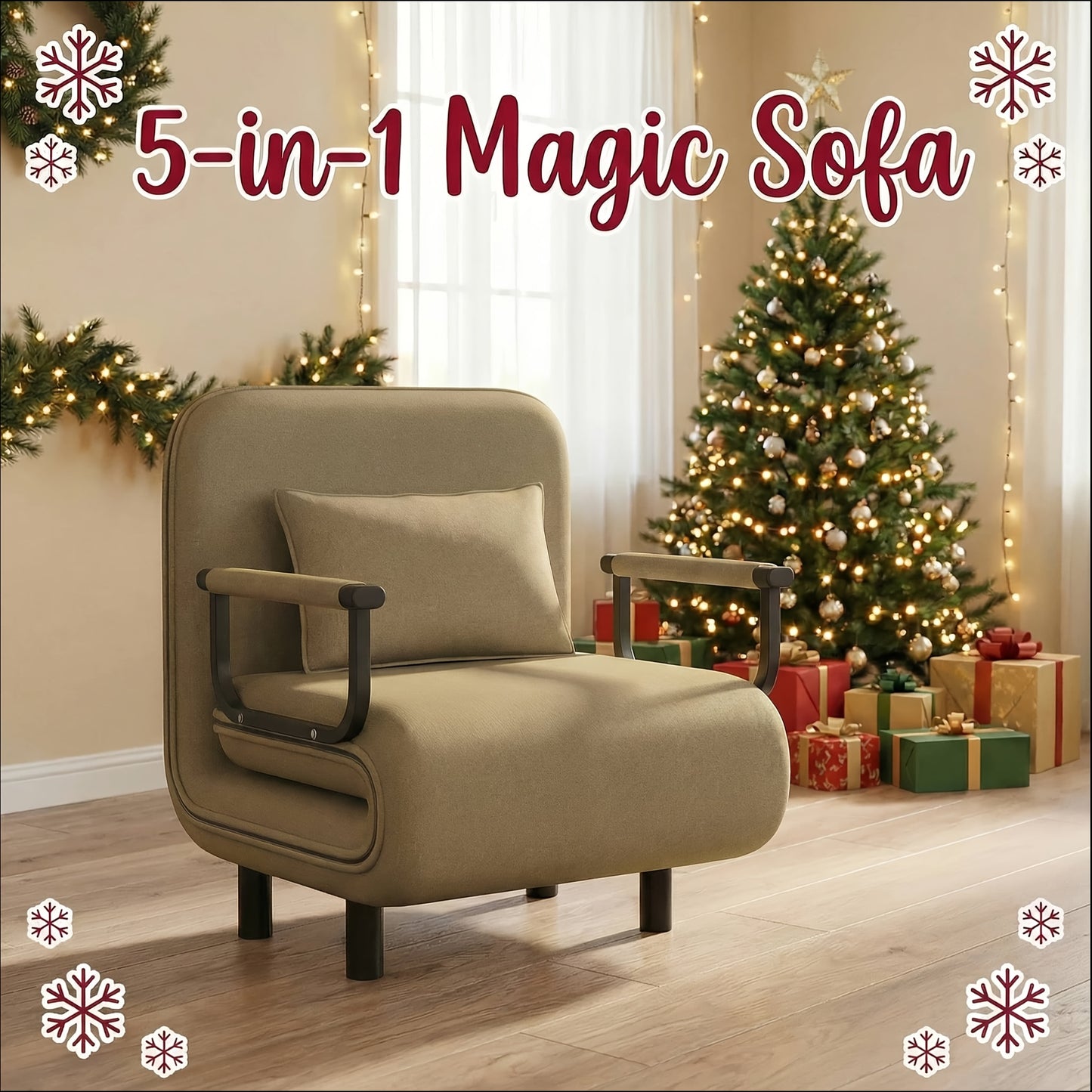 Canapé-lit convertible pliant 5-en-1, fauteuil de détente gigogne réglable peu encombrant avec tissu en lin, fauteuil moderne pour dortoir, studio et coin douillet, noir/fauve/vert olive/jaune citron