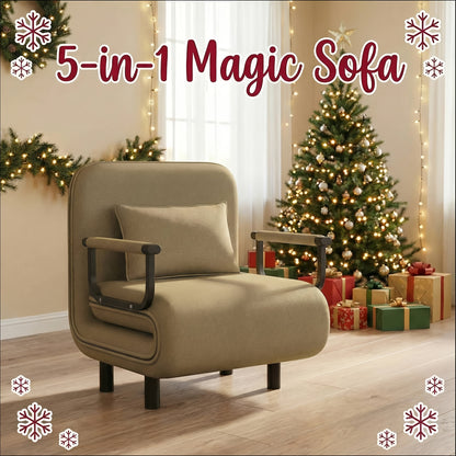 Canapé-lit convertible pliant 5-en-1, fauteuil de détente gigogne réglable peu encombrant avec tissu en lin, fauteuil moderne pour dortoir, studio et coin douillet, noir/fauve/vert olive/jaune citron