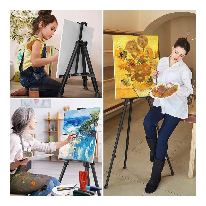 Chevalet d'art professionnel - Base trépied en métal durable avec une hauteur de 50 à 170 cm - Supports de toile multifonctionnels pour peindre sur bureau, au sol et en extérieur - Mallette portable pour studio, classe et décorations de mariage, conceptio