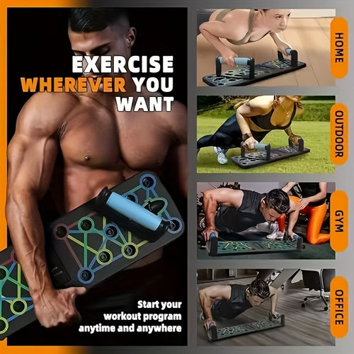 11pcs/set Planche de pompes, pliable portable avec bandes de résistance, barre de pompes pour la maison, poignée de pompe pour le sol, équipement d'entraînement musculaire professionnel pour hommes et femmes, accessoires de fitness pour entraînement compl