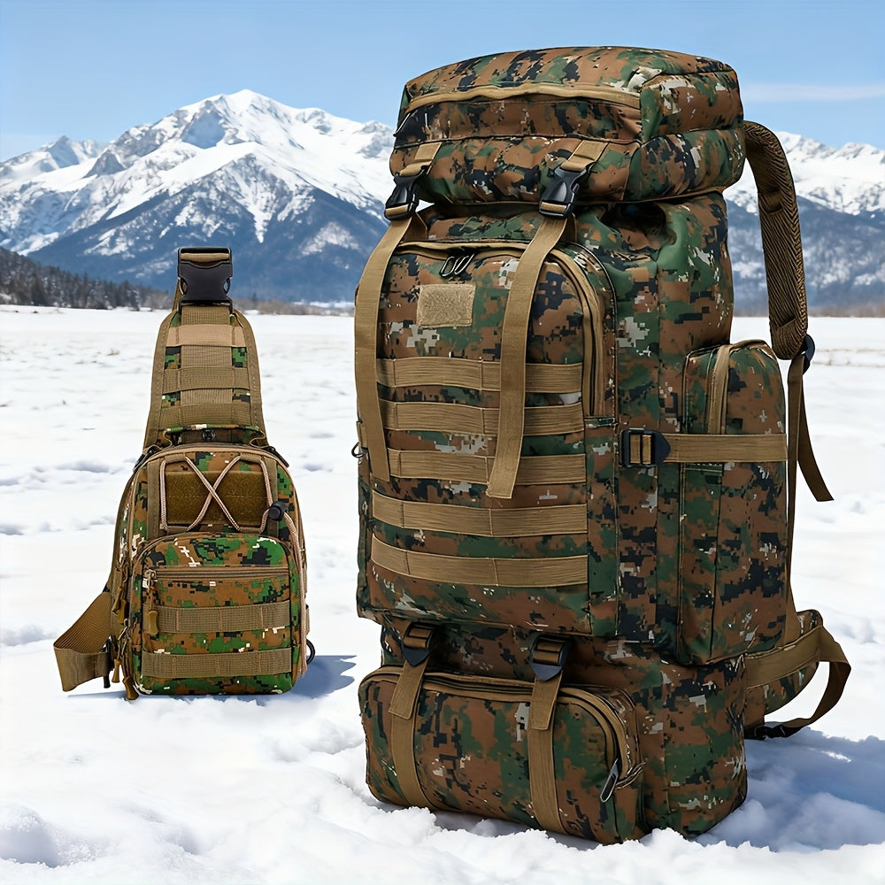 Sac à Dos Tactique 2 Pièces en Tissu Oxford Résistant pour Randonnée, Escalade, Camping, Voyage et Aventures en Plein Air – Grand Sac à Dos Polyvalent avec Multiples Compartiments et Poches, Idéal pour les Activités Extérieures et les Voyages