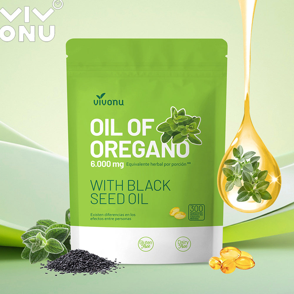 VIVONU Huile d'origan plus huile de graines noires, capsules huile d'origan équilibrée, capsules molles d'huile d'origan