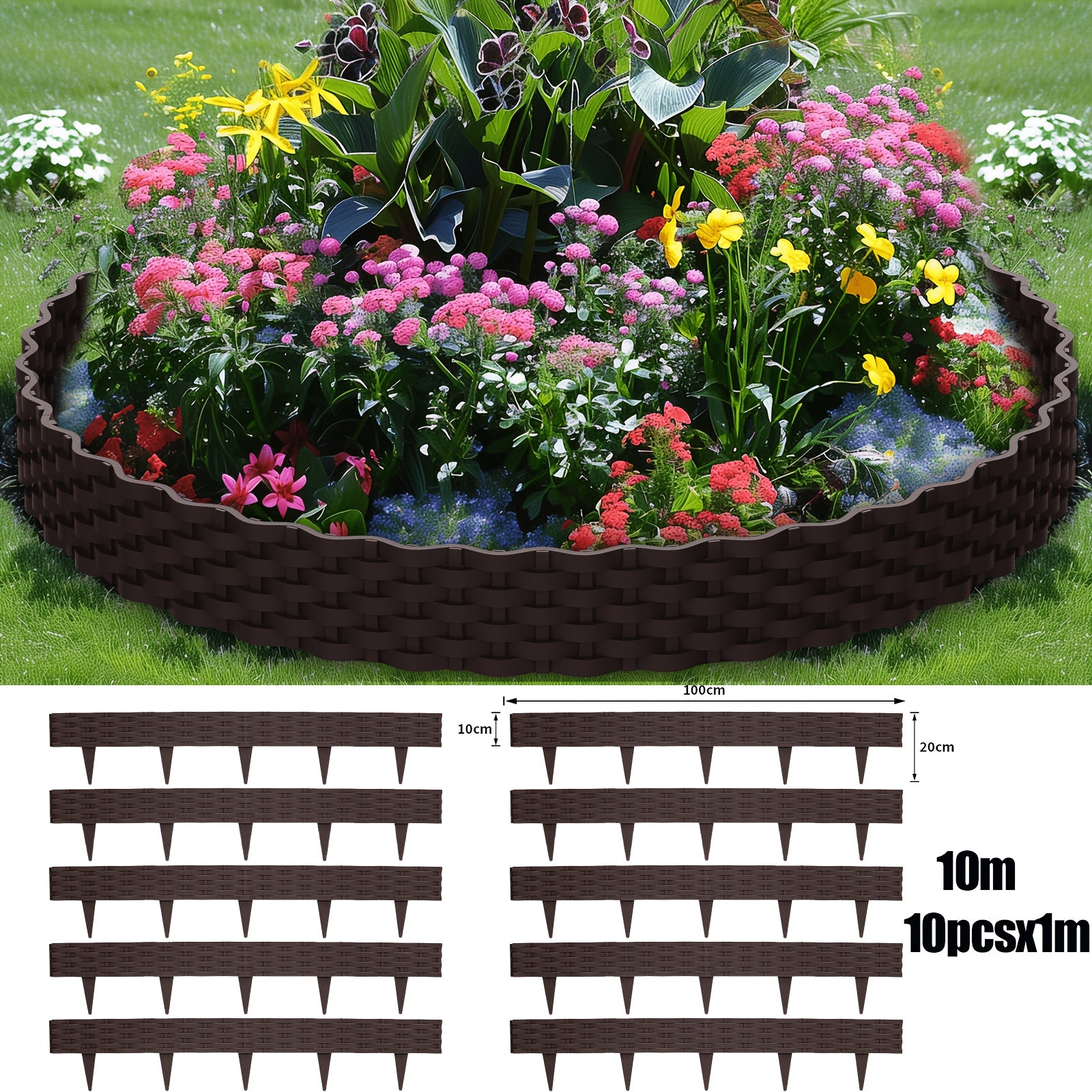 Bordure de pelouse en plastique aspect rotin Homelive 5/10 m, bordure de parterre aspect rotin, bordure de tonte pliable et flexible pour jardin
