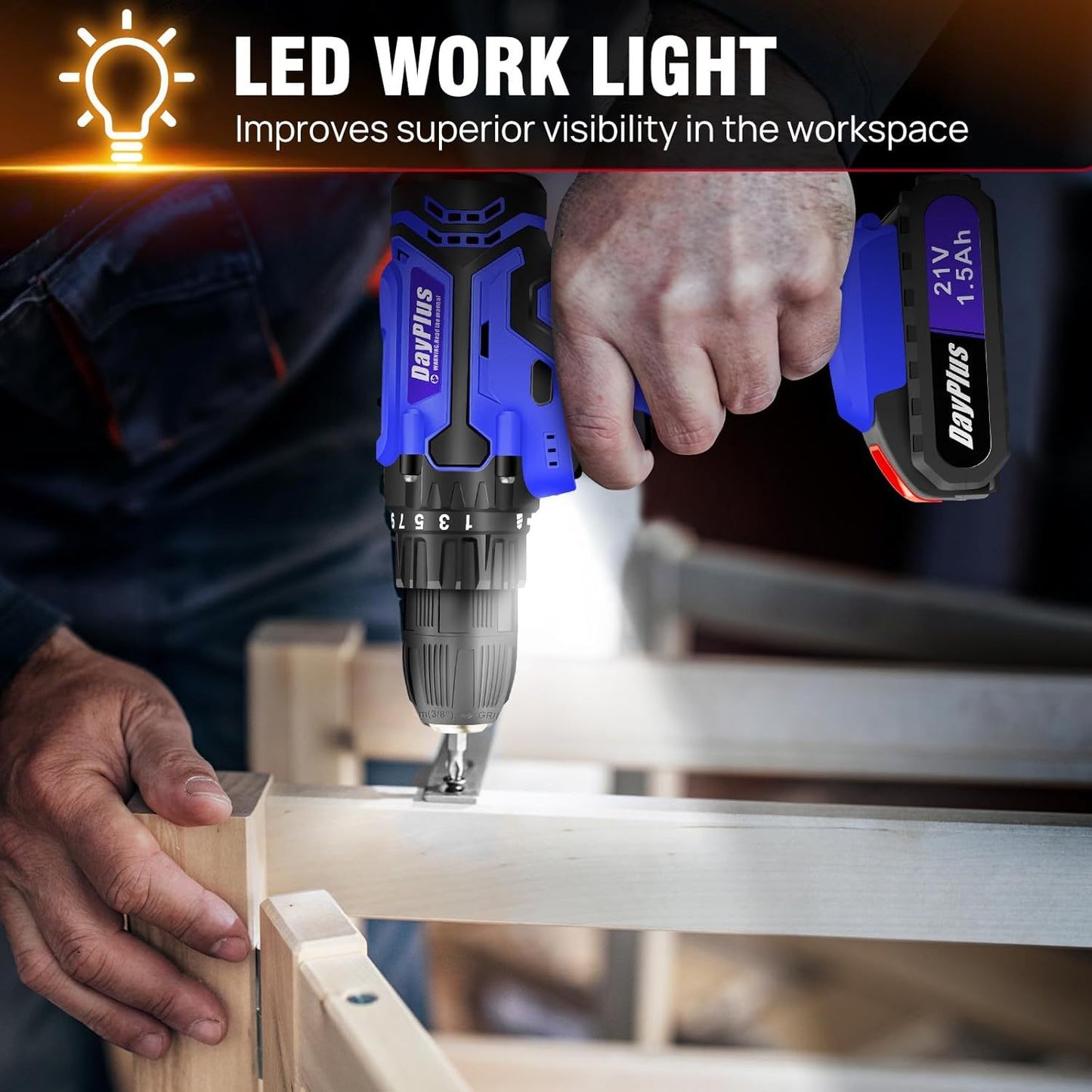 Perceuse combinée sans fil, ensemble de perceuse électrique 21V, perceuse à vis électrique avec réglage de couple 25+1, outils électriques de puissance 60Nm, perceuse électrique, 2 vitesses, lumière LED, kit de perceuse à batterie avec 31 accessoires pour