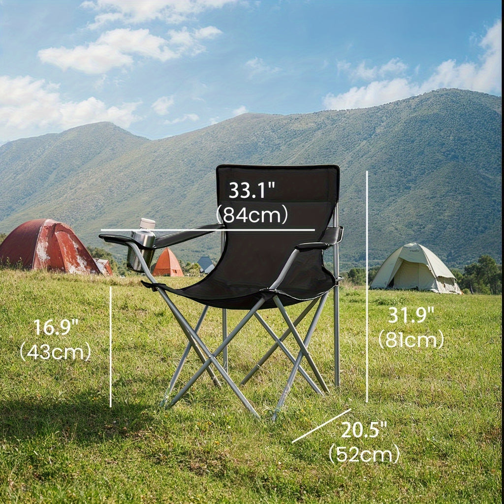 Lot de 2 chaises pliantes de camping, chaises d'extérieur avec accoudoirs et porte-gobelet, structure stable, capacité max. 120 kg