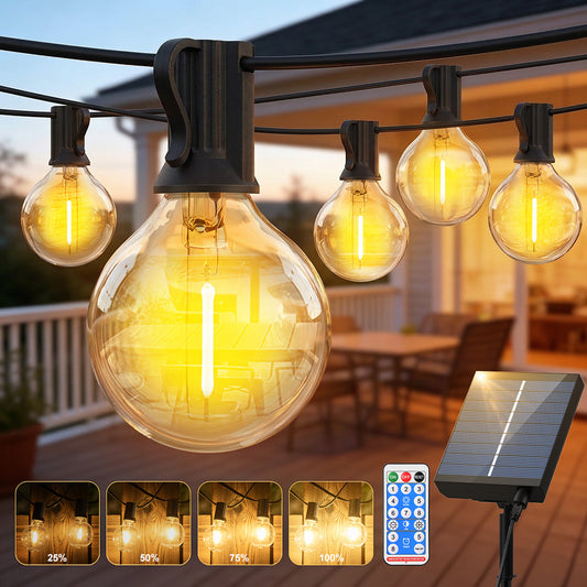 Guirlande Lumineuse Solaire LED G40 30M/20M/15M Blanc Chaud 8 Modes d'Éclairage Anti-chute et plus durable - Guirlandes Solaires d'Extérieur pour Jardin Cour Patio Décoration de Fête de Mariage Inclut des Ampoules de Rechange, Alimentation de Batterie à L