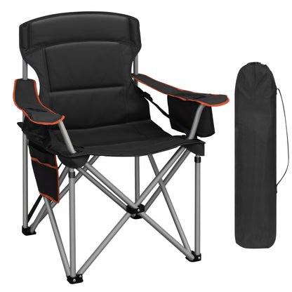 Chaise de camping, capacité 220 kg, chaise de camping pliante avec sac isotherme, porte-gobelet, sac de transport, dossier haut, confortablement rembourrée, chaise de pêche, chaise pliante pour jardin, balcon, plage, noir et vert/noir et gris/noir et oran