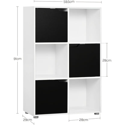 1 étagère, étagère verticale, rangement pour bureau à domicile, armoire de classement, 3 portes, 6 compartiments, étagère de bureau, 59.6X91X29Cm