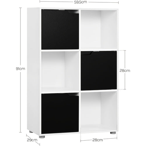 1 étagère, étagère verticale, rangement pour bureau à domicile, armoire de classement, 3 portes, 6 compartiments, étagère de bureau, 59.6X91X29Cm