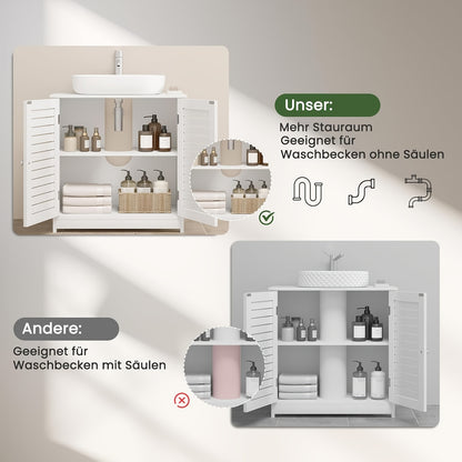 Meuble de rangement simple pour salle de bain avec deux portes, idéal pour le sol, dimensions 60 x 30 x 60 cm, couleur blanche