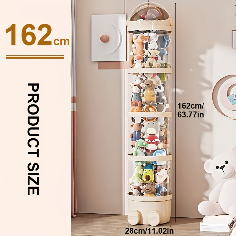 Boîte de rangement pour jouets de 162 cm, organisateur de jouets transparent avec couvercle anti-poussière et loquets de sécurité, peut contenir plus de 80 poupées, assemblage facile sans outils, rangement pour animaux en peluche pour la décoration intéri