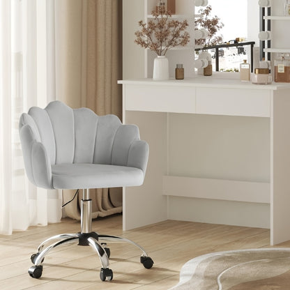 1pc Chaise de Bureau Maison, Chaise de Bureau, Chaise de Cosmétique, Chaise en Velours avec Dossier en Forme de Pétale - Confortable et Belle, Chaise Pivotante avec Roulettes, Hauteur de Chaise Réglable, Base en Métal, Facile à Assembler