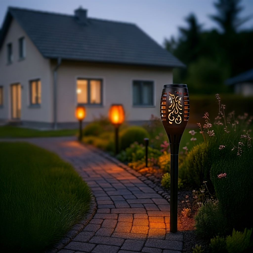 Lumières Torche Feu Solaire - Effet Flamme, Éclairage Extérieur de Jardin et Allée, Plastique Durable, Célébrations de Fêtes et Ambiance de Patio, Décoration de Jardin de Fêtes | Effet Flamme Vacillante | Lampes à Chargement Solaire, Lampes Solaires pour