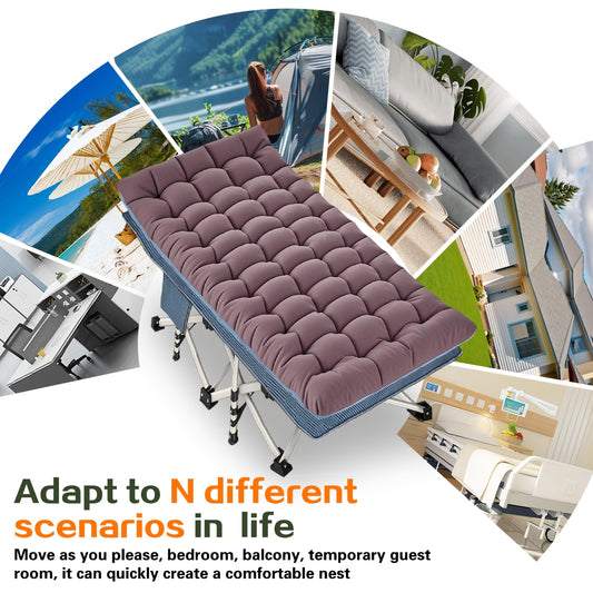 Lit de camping XXL avec matelas | 200 X 81cm, Capacité de charge maximale : 400 kg, Confortable pour adultes, Extra large, Pliant, Robuste, Matériau en fer, avec sac de transport