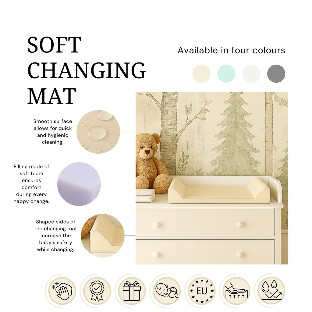 AMIKU, Matelas à langer doux pour bébés, Coussin à langer pour bébé, Mousse profilée pour changer les bébés, Coussin pour table ou commode, 50Cmx70Cm, Produit pour le soin des bébés, Sûr, Fabriqué en Europe, pour la maternelle, 100% imperméable, 100% anti