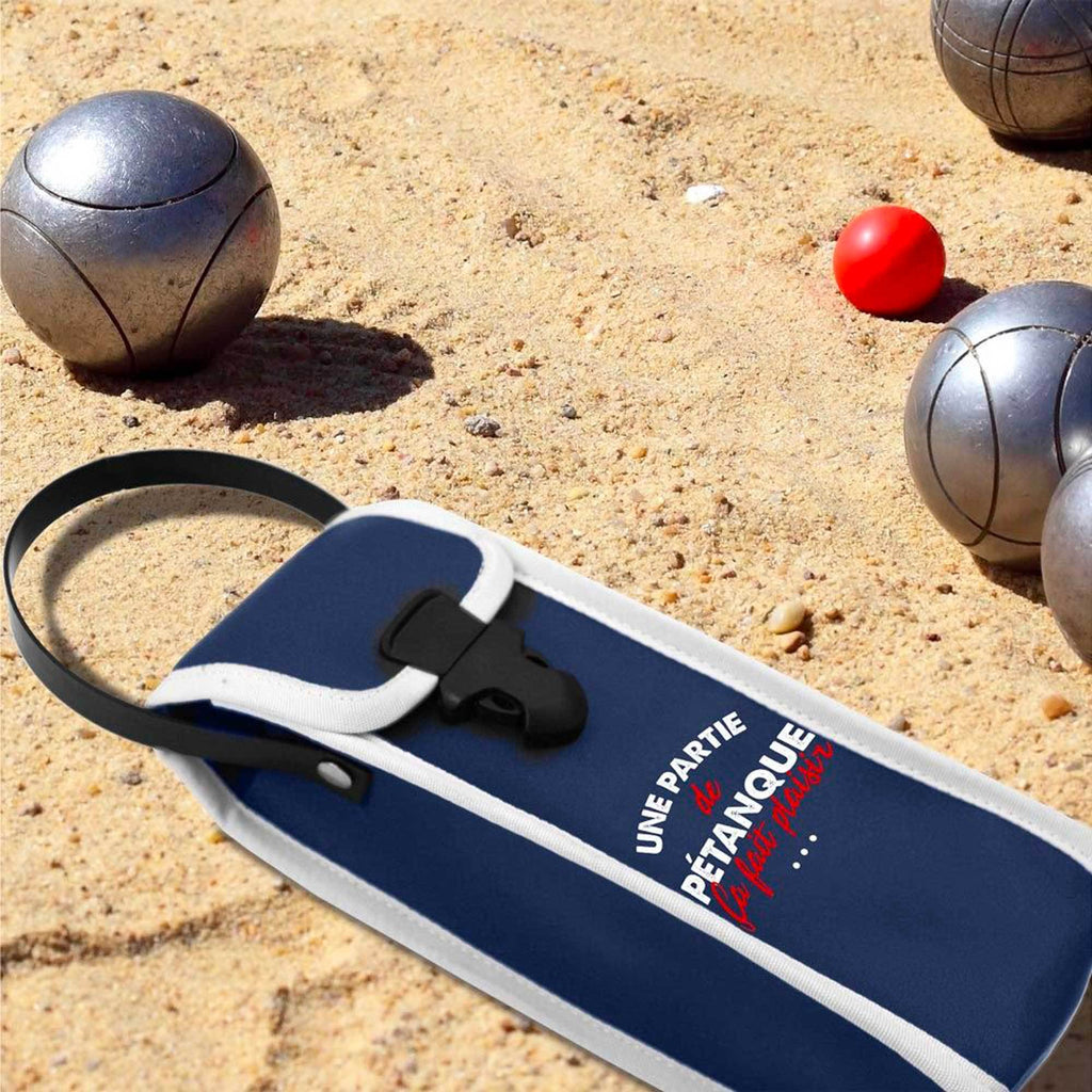Étui de Pétanque Au Soleil – Sacoche 3 Boules Blanc et Bleu en Simili Cuir