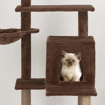 Baroni arbre à gratter pour chat en couleur marron | crème | gris 75X22X49 pouces (ou 75X55X49 pouces), arbre à gratter pour chaton, 4 niveaux avec hamac à balle et lit rectangulaire, jouet interactif pour chats et chatons pour une utilisation en intérieu