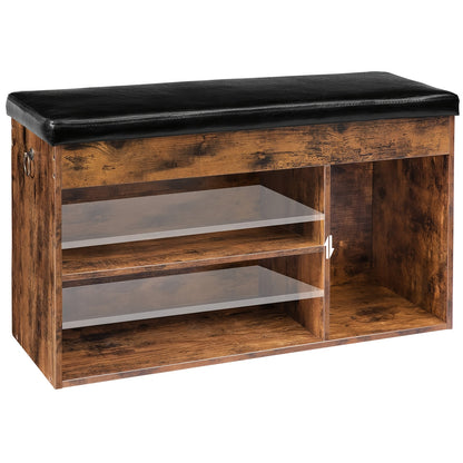 Banc à Chaussures, 3 Compartiments Ouverts, Rembourré, Espace de Rangement Sous l'Assise, Meuble à Chaussures, Capacité de Charge Jusqu'à 150 kg, Gain de Place, pour Couloir, Salon