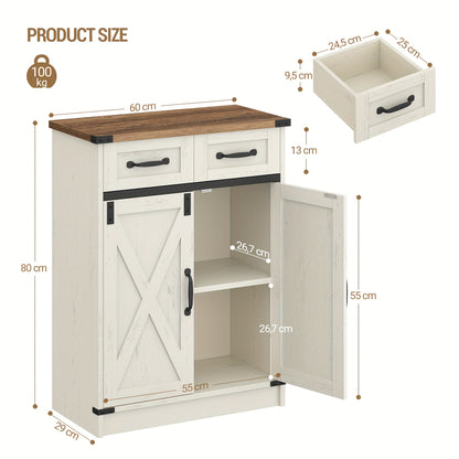 Armoire de Salle de Bain, Armoire avec 2 Tiroirs et 2 Portes, Meuble de Cuisine, Étagère Réglable, Style Maison de Campagne, Salon, 30 x 60 x 80 cm, Marron Blanc Vintage