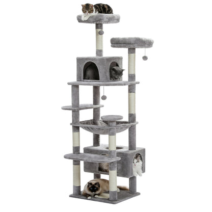 PAWZ Road Grand Arbre et  de 184 cm pour Chats d'Intérieur - avec Poteaux à Griffer en Sisal, Perchoirs Rembourrés, Condos et Panier