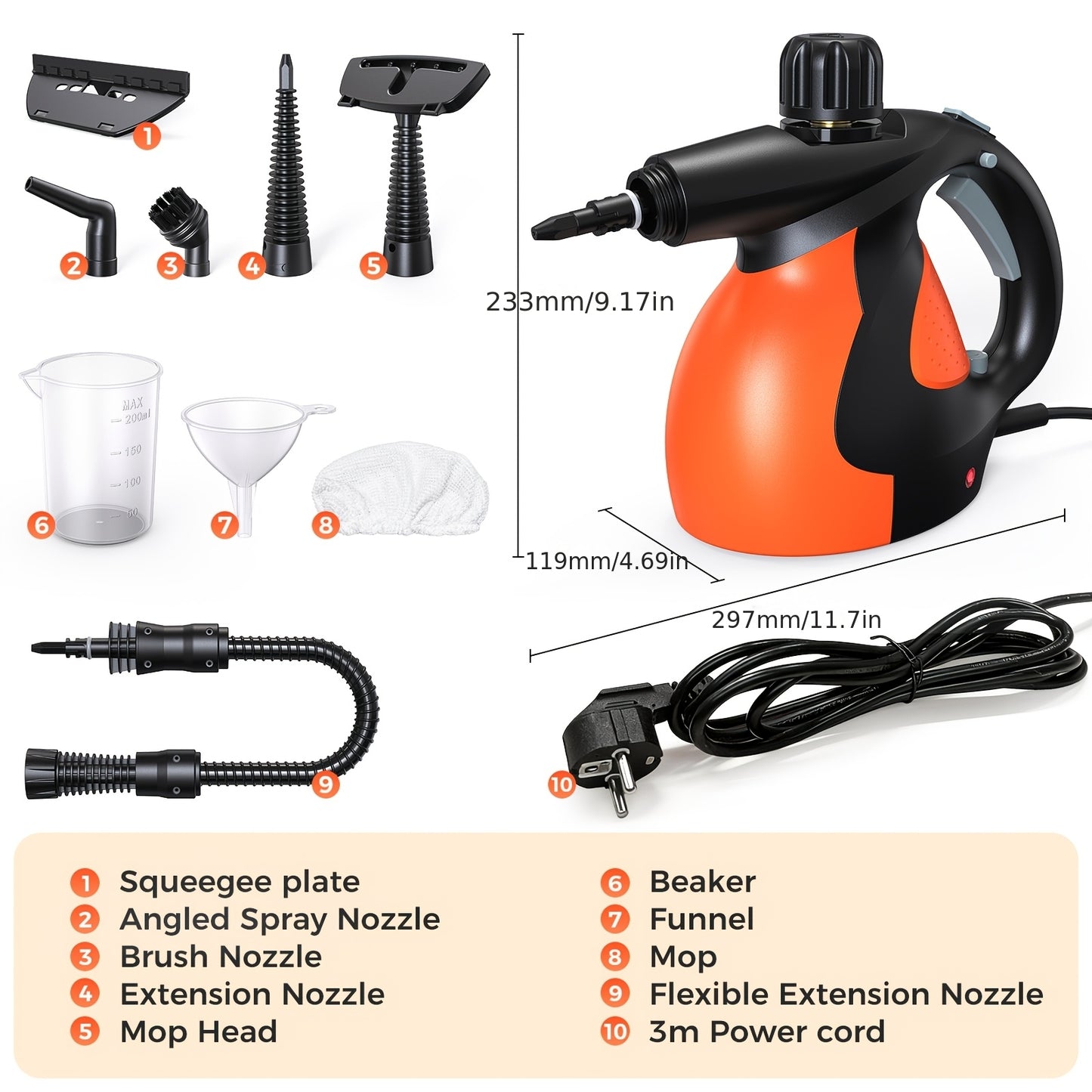 Nettoyeur Vapeur Portable Lubluelu 1200W, Nettoyeur Vapeur avec Plusieurs Accessoires et Verrou de Sécurité, Grande Capacité de 400ml, Vapeur Naturelle pour Nettoyage de Surfaces, Vapeurisateur Polyvalent pour Maison, Voiture, Salle de Bain, Graisse (Oran