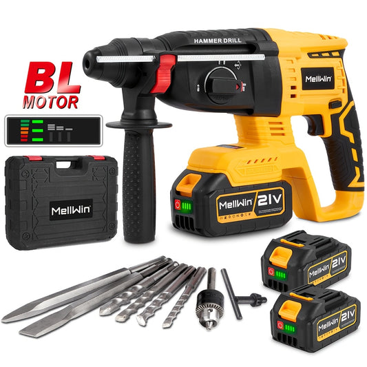 Perceuse-visseuse à percussion sans fil 1680W, moteur brushless, 4 vitesses, multifonction (perçage/démolition/burrinage), pour béton, acier, brique et bois, professionnelle pour usage domestique et industriel, avec foret