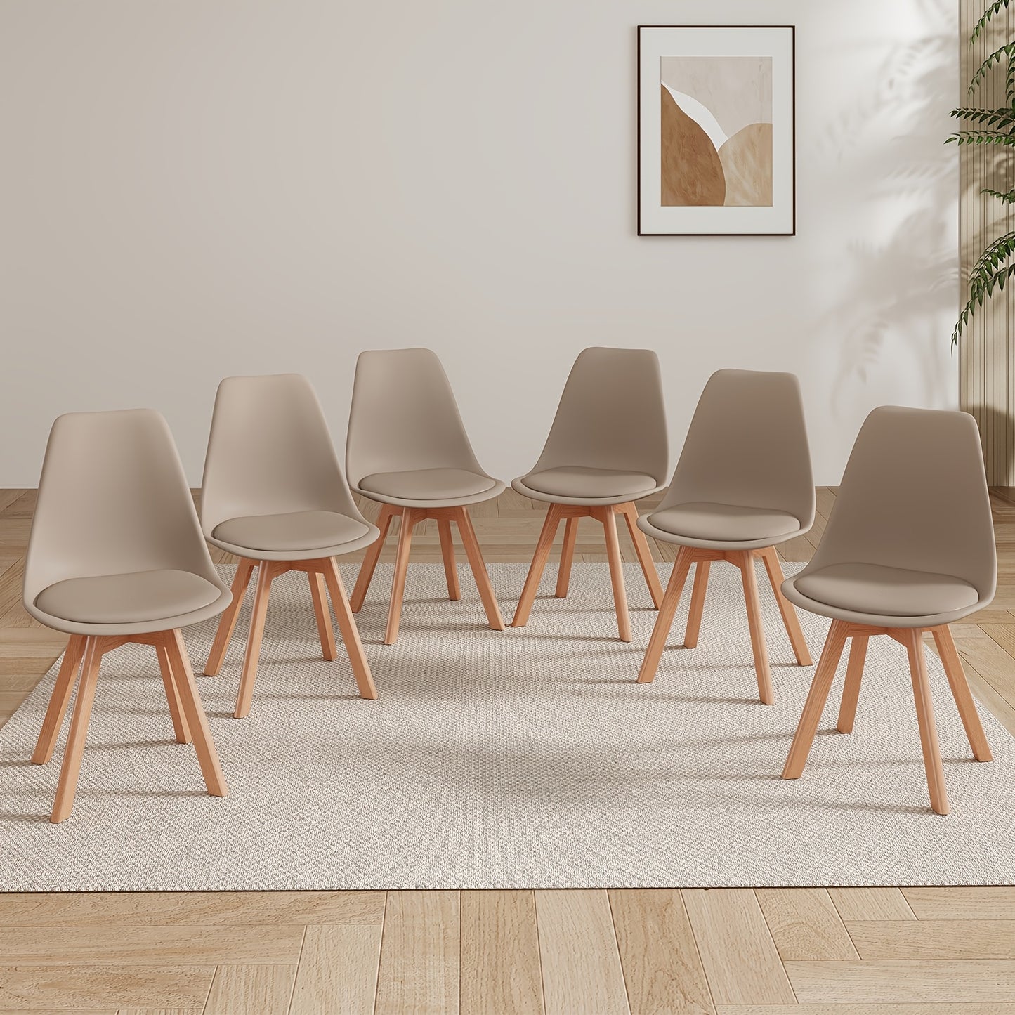 Ensemble de 6 chaises de salle à manger modernes du milieu du siècle, chaises de cuisine, chaises de bureau, chaise coquillage de designer avec coussins ergonomiques en similicuir et pieds en bois massif pour cuisine, salon, chambre à coucher, blanc