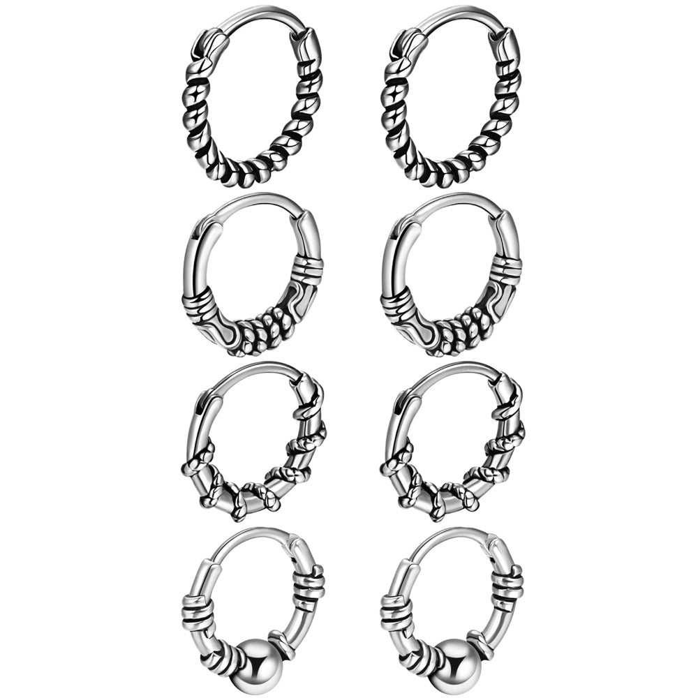 Boucles d'oreilles cerclées pour hommes et femmes, style punk rétro en acier inoxydable