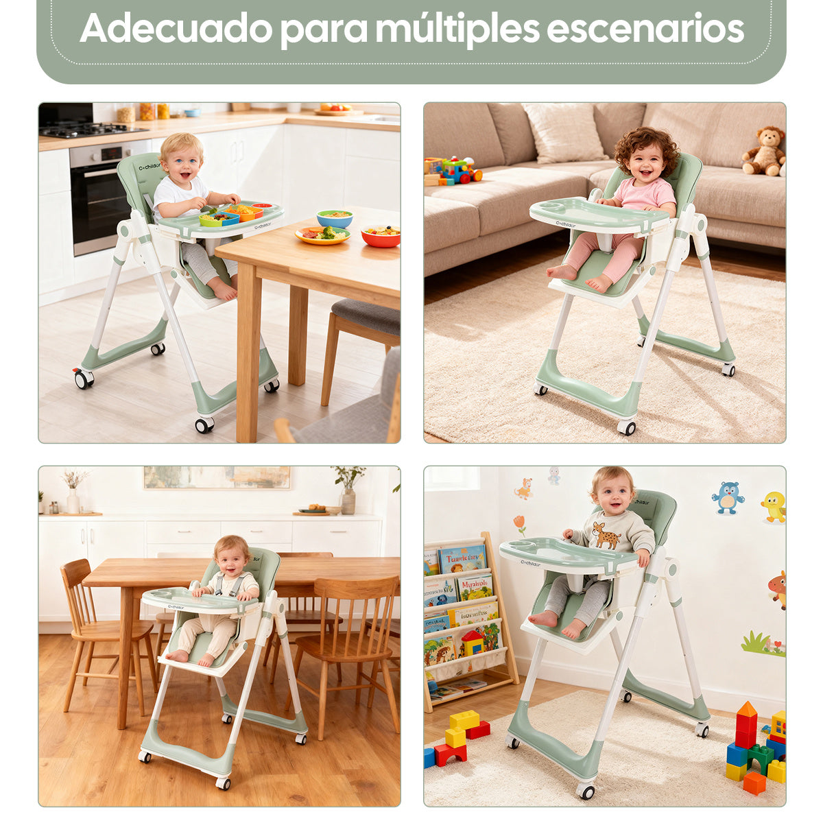 Chaise Haute Bébé Convertible Cochildor avec Roulettes Verrouillables - Chaise d'Alimentation Portable à Hauteur Réglable, Plateau Amovible & Dossier Réglable - Se Transforme en Chaise de Repas Ordinaire (Assemblage Requis) pour & (Gris////)