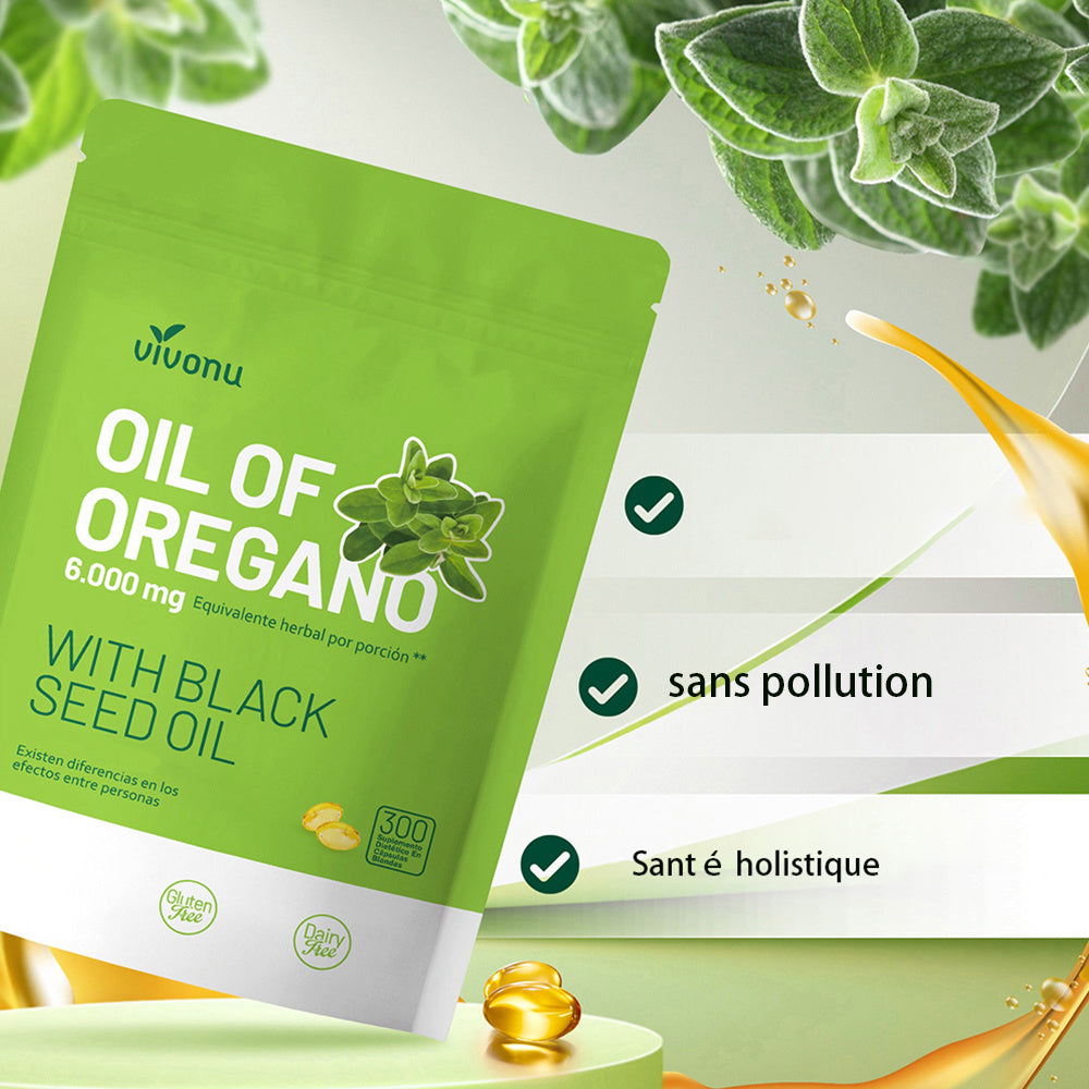 VIVONU Huile d'origan plus huile de graines noires, capsules huile d'origan équilibrée, capsules molles d'huile d'origan