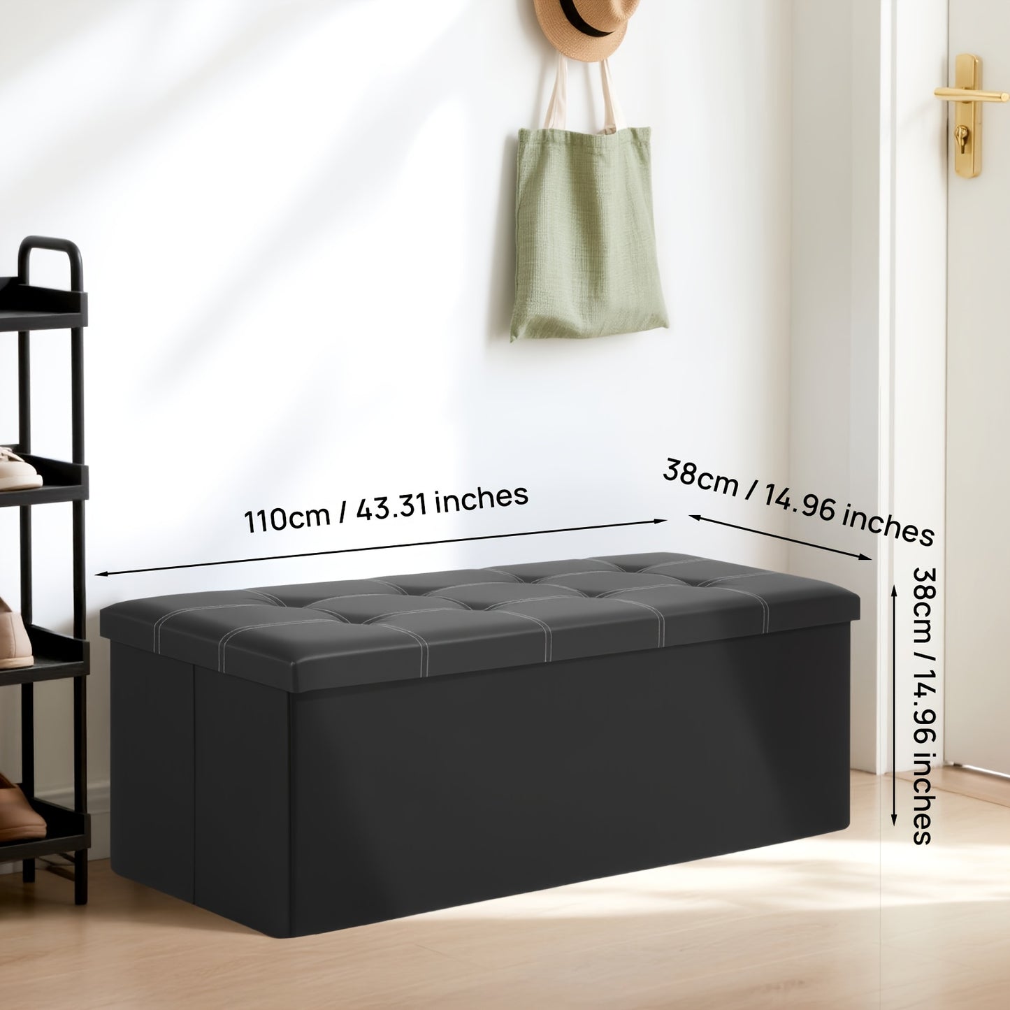 Tabouret de Rangement Pliable en Cuir à Double Couture, Matériau en Cuir Facile à Ranger, Grande Capacité de Charge Idéale pour S'asseoir, Tabouret de Changement de Chaussures pour Canapé, Banc de Rangement, Banc Long, Boîte Tabouret
