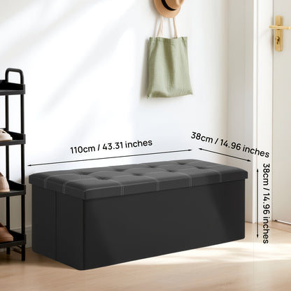 Tabouret de Rangement Pliable en Cuir à Double Couture, Matériau en Cuir Facile à Ranger, Grande Capacité de Charge Idéale pour S'asseoir, Tabouret de Changement de Chaussures pour Canapé, Banc de Rangement, Banc Long, Boîte Tabouret
