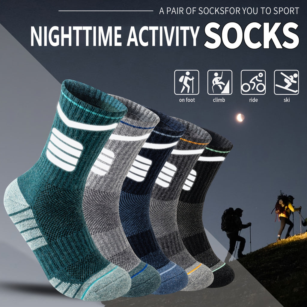 [Chaussettes techniques outdoor] 5 Paires de Chaussettes Randonnée en Laine Mérinos Rayées Lumineuses pour Hommes et Femmes - Course Sentier, Cyclisme, Trekking - Évacuation de l'Humidité - Semelle Cushion - Taille Haute