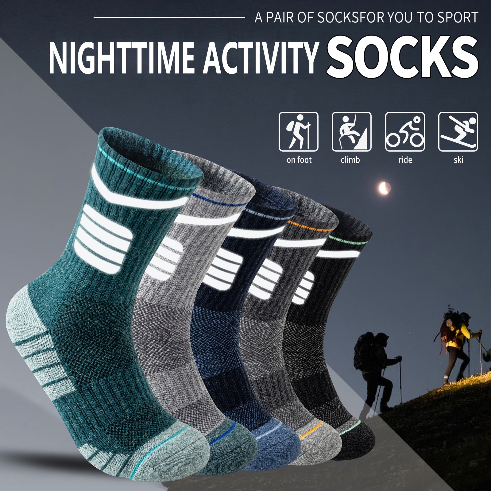 [Chaussettes techniques outdoor] 5 Paires de Chaussettes Randonnée en Laine Mérinos Rayées Lumineuses pour Hommes et Femmes - Course Sentier, Cyclisme, Trekking - Évacuation de l'Humidité - Semelle Cushion - Taille Haute