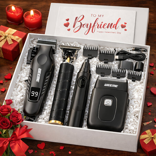 Le Cadeau Parfait pour la Saint-Valentin : Kit de Soins Capillaires Professionnel pour Hommes 3/4 pièces (Tondeuse à Cheveux), Tondeuse Professionnelle avec Tailleur en T, Rasoir et Nouveau Tailleur de Poils de Nez, Ensemble d'Outils de Coiffure avec Affi