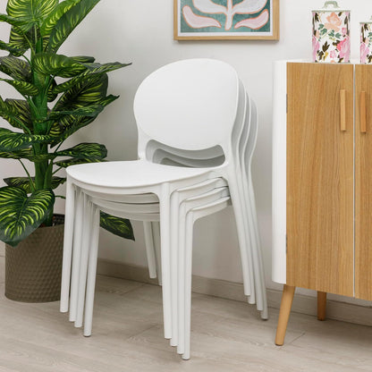 Baroni Home Lot de 4 chaises en plastique blanc – Empilables, prêtes à l'emploi sans assemblage requis, faciles à nettoyer, avec pieds antidérapants pour une stabilité accrue – Idéales pour cuisine, salon, salle à manger, jardin, terrasse ou balcon – Assi