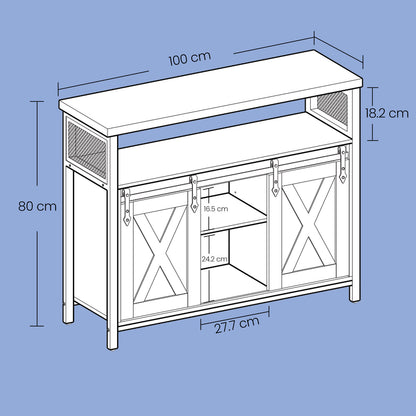 Meuble de Rangement, Buffet Cuisine, Commode, avec 2 Portes Coulissantes, 33 x 100 x 80 cm, Étagères Réglables, pour Salon