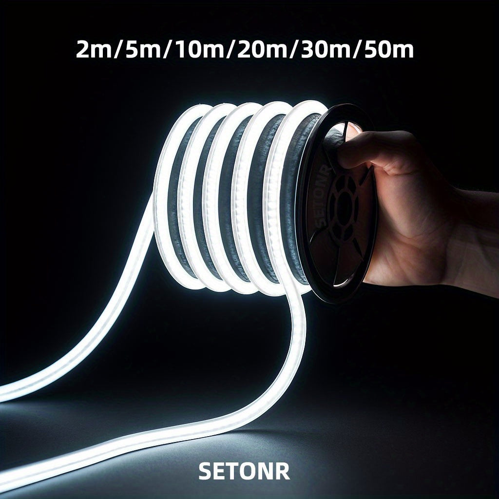 Bande LED COB IP65 jusqu'à 50m, 220V/230V, Flexible Blanc Chaud Blanc Froid, Bande Néon en Silicone pour Intérieur Extérieur, Chambre, Patio, Fête, DIY et Décoration Maison, pour Enseignes, Murs, Bar, Éclairage de Fête, 2m/20m/30m/50m