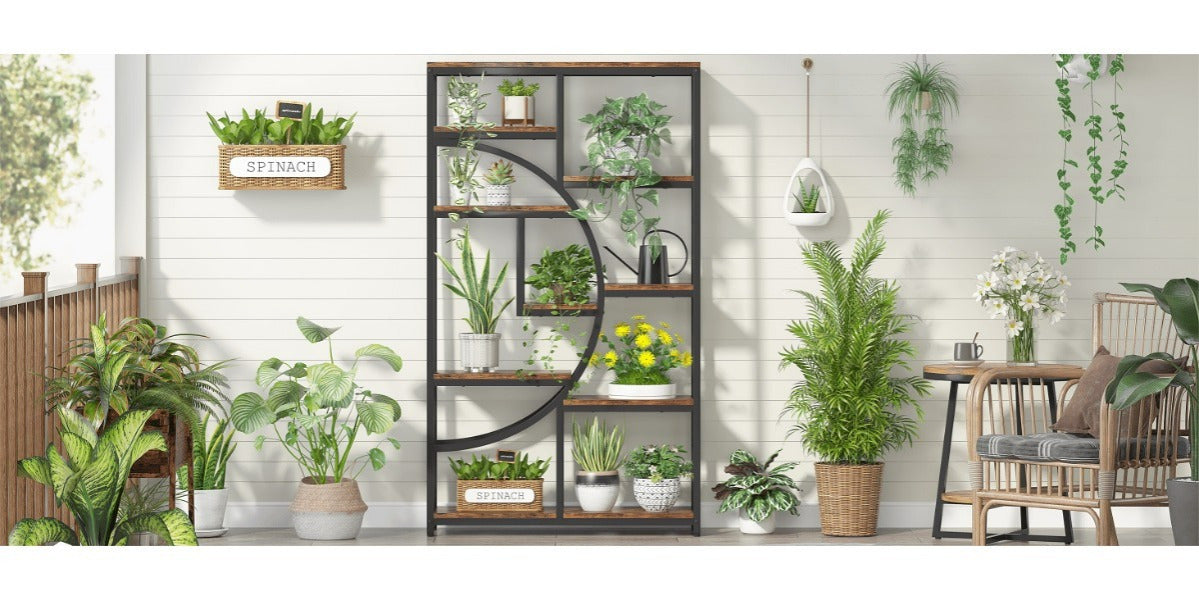 Étagère contemporaine à 5 niveaux, bibliothèques hautes indépendantes pour l'exposition et le rangement avec 9 étagères ouvertes, idéale pour le salon et les coffres de terrasse